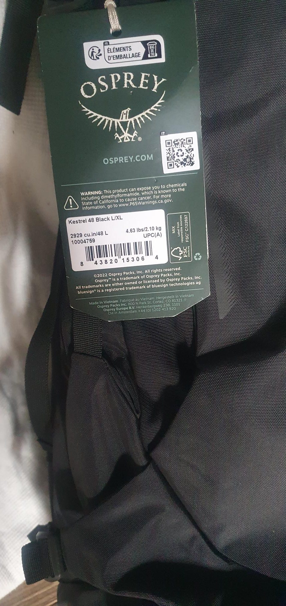 Brand New with Tags Osprey Kestrel 48L Backpack In Black..