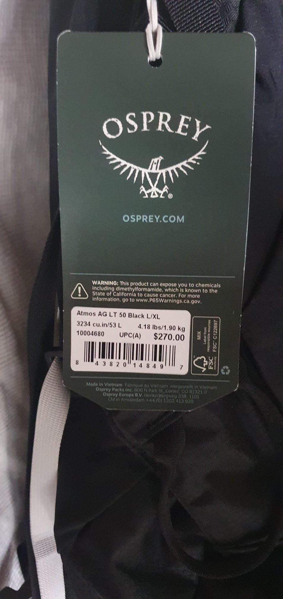 Brand New with Tags Osprey Atmos 53L In Black